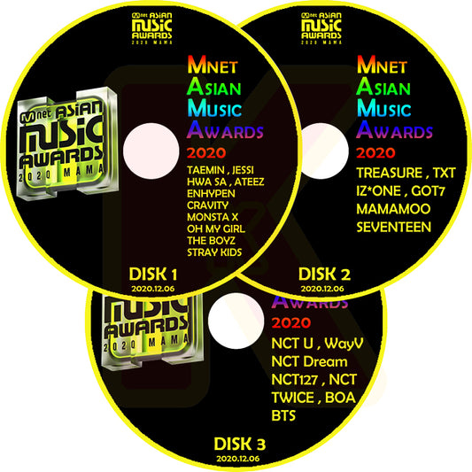 K-POP DVD 2020 MAMA Mnet Asia Music Awards 3枚SET 2020.12.06 - 音楽番組収録DVD Awards KPOP DVD