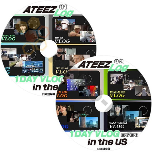 [K-POP DVD] ATEEZ 1DAY VLOG LOG in the US #1,#2 (EP1 - EP8 ) 2枚セット日本語字幕あり ATEEZ エーティーズ 韓国番組収録 ATEEZ KPOP DVD - mono-bee