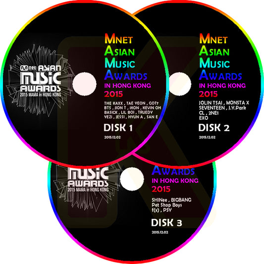 K-POP DVD 2015 MAMA in 香港 Mnet Asian Music Awards 1-3 3枚SET 2015.12.02 音楽番組収録DVD Awards
