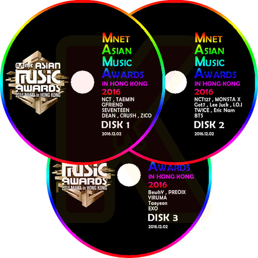 K-POP DVD 2016 MAMA in 香港 Mnet Asian Music Awards 3枚SET 2016.12.02 音楽番組収録DVD Awards KPOP DVD